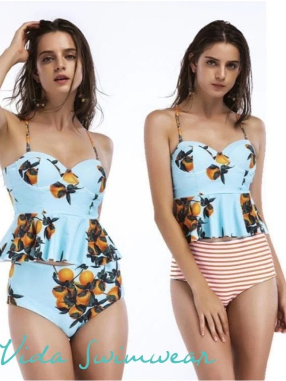 Reversible Citrus Print Peplum Tankini